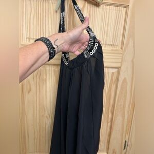 Express black flowy camisole top with silver beading. Halter style top. Large.